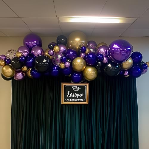 HILAVO Purple Black and Gold Balloon Arch Kit Graduation Balloon Garland Dark Purple and Gold Metallic Black Confetti Balloons for Retirement Wednesday Birthday Baby Shower Engagement Party Decoration by HILAVO - Used condition - Image 4