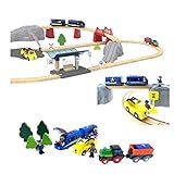 ✅ Fahrerkabine und Passagierwaggon Holzeisenbahn-Set inklusive Güterzug zum Schieben und Beladen, Taxi und 4 Figuren Alle Fahrzeuge mit Magnetkupplungen Umfangreiche Ausstattung für viele kreative Aufbauvarianten Schienen aus europäischem Buchenholz Kombinierbar mit weiteren Fahrzeugsets von Playtive Junior
