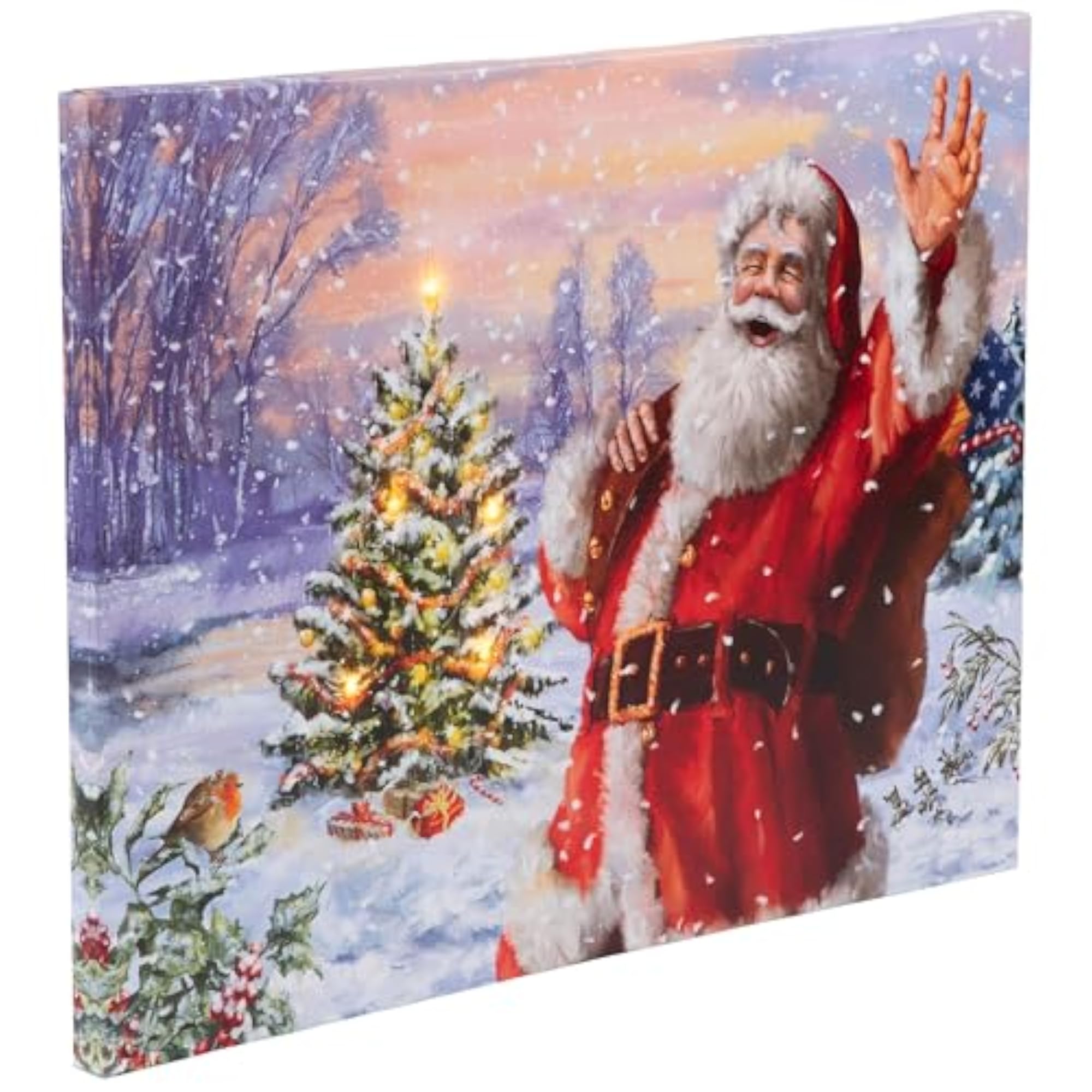 Lighted Santa with Christmas Tree Canvas Wall Art - 11.75" x 15.75"
