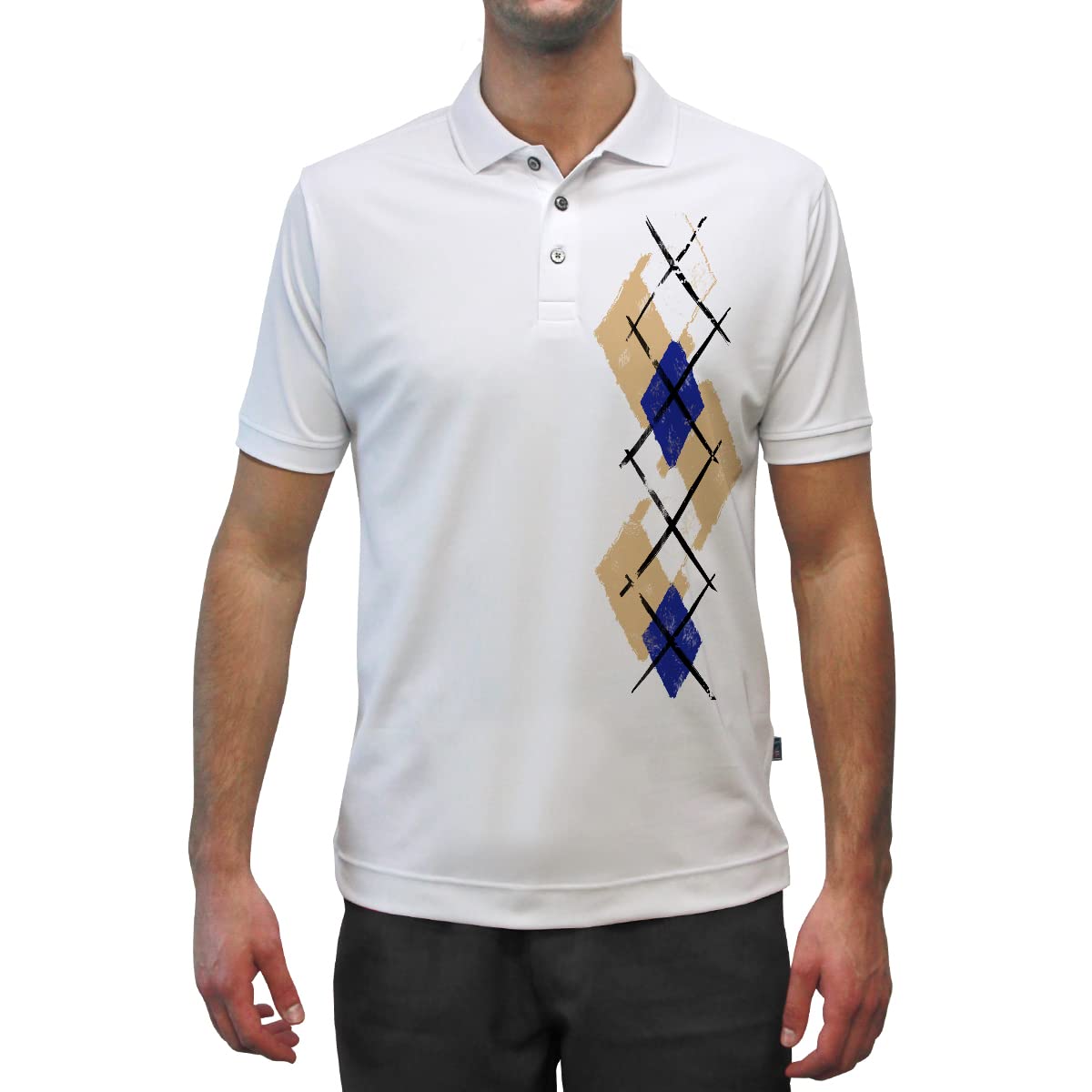 Golf KnickersDry Fit Graphic Golf Polo Shirt for Men, Great for Sports and All Outdoor Activities - Argyle Paradise - WWWW: Khaki/Royal/White - 5X-Large
