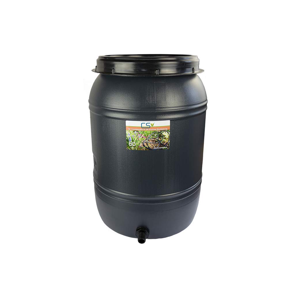CS Drehdeckelfass 60 Liter Grau mit Tankdurchführung für die drucklose Bewässerung mit CS Perlschlauch Drucklos