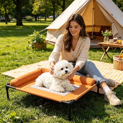 Erhöhtes Hundebett- Blau, atmungsaktive Hängematte mit rutschfester Unterseite, Haustierbett mit Nackenrollen für Zuhause, 50, 9 x 35, 7 x 20, 3 cm, Stoff, Stahlrahmen | Wohnzimmer-7