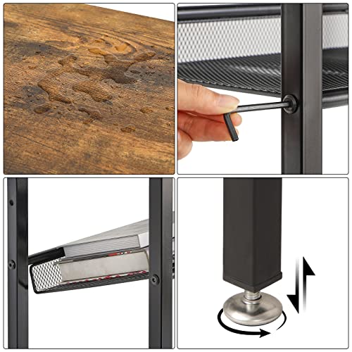 Ymyny End Table Set Of 2, Tall Telephone Table With Adjustable Mesh Shelf, 2 Tiers Side Table For Hallway Office Bedroom Living Room, Industrial Design, Small Coffee Table, Rustic Brown, Hst005H-2 #TOP7