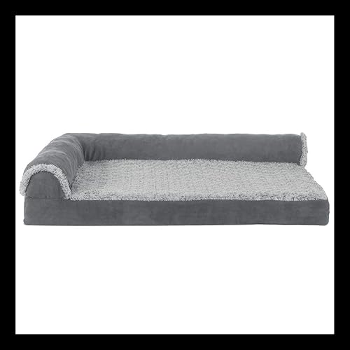 Miniatura 4 de Furhaven - Cama para perro de espuma viscoelástica, de piel sintética y gamuza, en dos tonos, estilo diván en forma de L, color gris piedra, talla