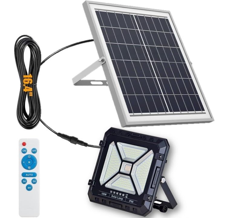 kh Solar Street Light 100 W Waterproof 16ft Wire Light Sensor Solar Lights, Solar Security Flood Lights Outdoor Solar Lights for Outside Garden Balcony Patio Wall Decoration with Remote Control (B0CVV1CPGZ) Amazon Price History, Amazon Price Tracker