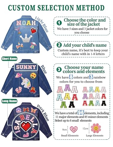 Personalized Kids Denim Jacket with Names Custom Denim Jacket Patch Outerwear Jacket Toddler Spring and Fall Coat3