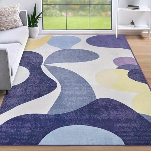 Tapis de salon violet 70x120 cm géométrique à poils ras