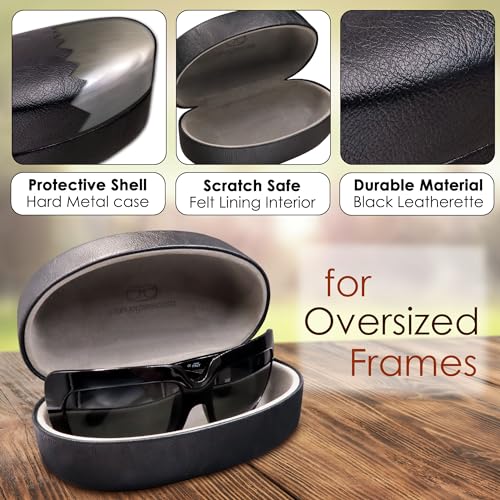 Image of MyEyeglassCase - Large Sunglasses Case - Glasses Holder with Pouch & Cloth - Eyeglass Hard shell Medium - Extra Large frames
