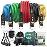 Revity Widerstandsbänder Krafttraining 5er Set - Trainingsbänder mit Griffen für Ganzkörpertraining inkl. Trainingsplan PDF - Naturlatex, Langlebig Vielseitiges Fitnessbänder Set für Damen und Herren