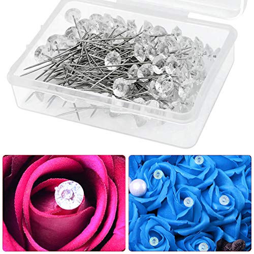 300 Pcs Flower Pins Corsages Pins Head Pins Wedding Bouquet Pins Crystal Pins Floral Bouquet Pins Clear Tongcloud (Transparent, 2'') #TOP3