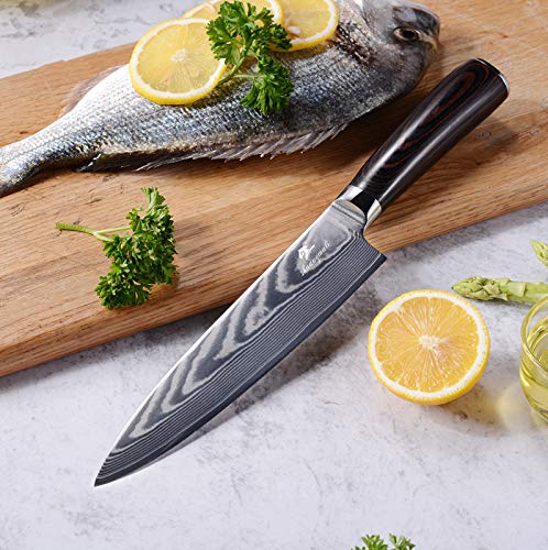 MEIJIA Damascus Kitchen Chef Knife - Pro Grade 67 Layer 8 Inch VG-10 Super Steel Hammer Finish Blade Full pakka Wood Handle Presented in Gorgeous Gift Box Sharpest Professional Chefs Knife For Cooking
