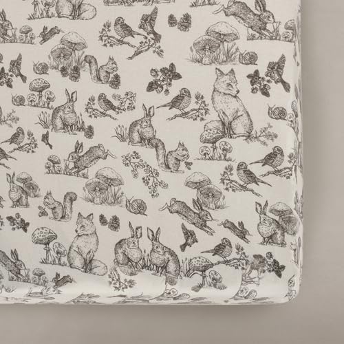 Image of Oilo Crib Sheet, Breathable, Fitted, Organic Cotton Jersey, 300-Thread, Machine Wash, Fits Standard Crib (28" x 52" x 6"), Toddler Bedding, Heirloom Organic Collection, Woodland Animals