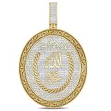 USDIAMONDKING 3D Look 34+ Grams Big 2.90'' Real Genuine 3.50 Cwt. Moissanite Diamond Muslim Kalma Ya Allah Ya Muhammad (PBUH) 14K Gold On Charm Pendant (Yellow Gold Finish)
