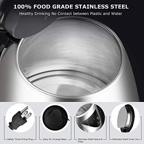 Topwit Electric Kettle Water Heater Boiler, Stainless Steel Cordless Tea Kettle 2 Liter with Fast Boil, Auto Shut-Off and Boil Dry Protection