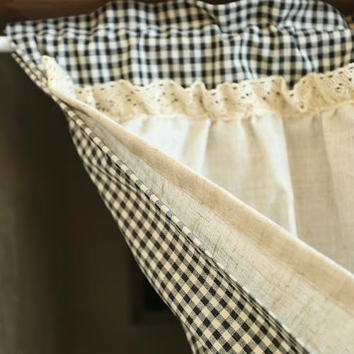 Rideau court de qualité supérieure en coton lin occultant double couche