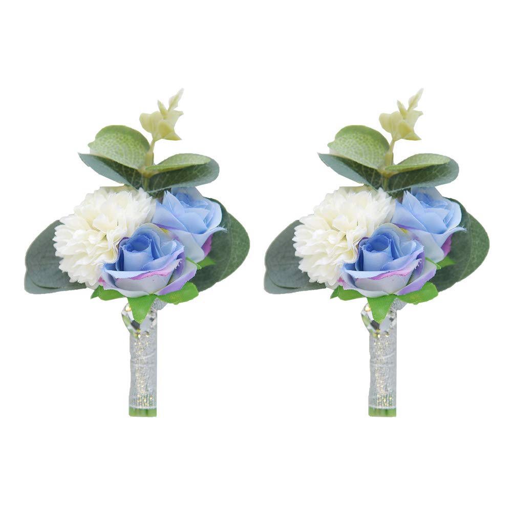 Shiwaki 2pcs Suministros de Boda decoración ni?a Dama de Honor boutonniere Fiesta de graduación Ramillete Regalo de decoración de Boda (Azul)