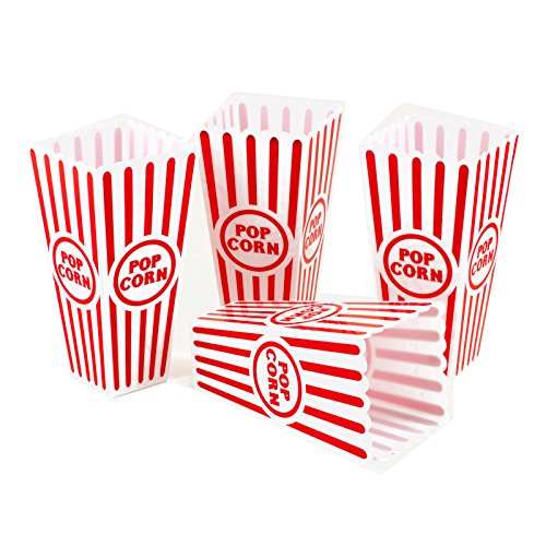 Tytroy 4 Piece Plastic Reusable Movie Theater Style Popcorn Container Set Holiday Gift Christmas