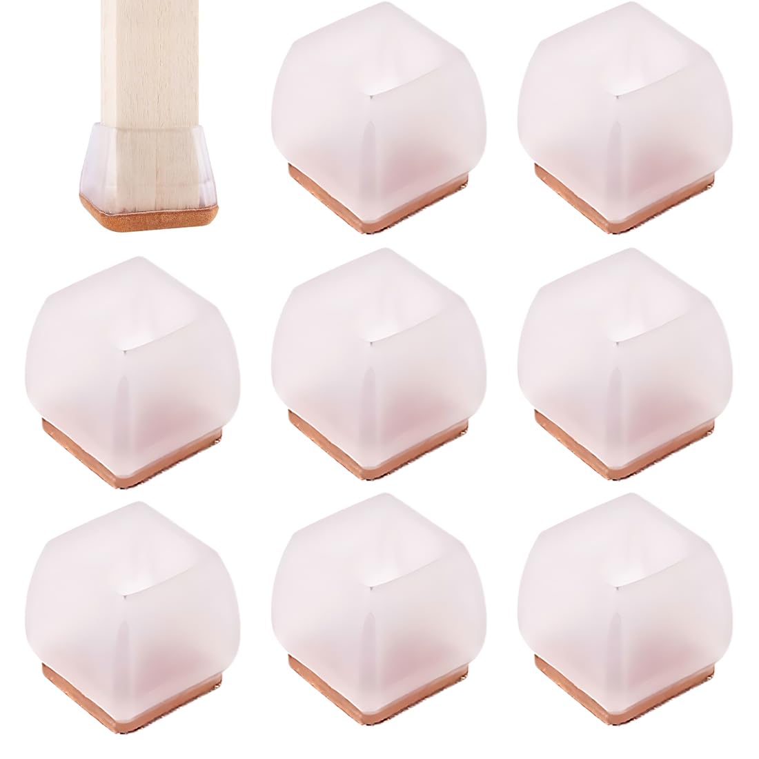 AEIOPRS 8 pcs Protectores de Patas para Sillas Silicona Cubiertas de Silicona con Almohadillas de Fieltro para Muebles Cuadrados