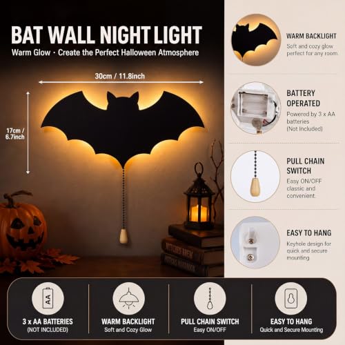 Image of Aurelema Halloween Bat Night Light Wall Lamp Sleeping Nursery Lighting