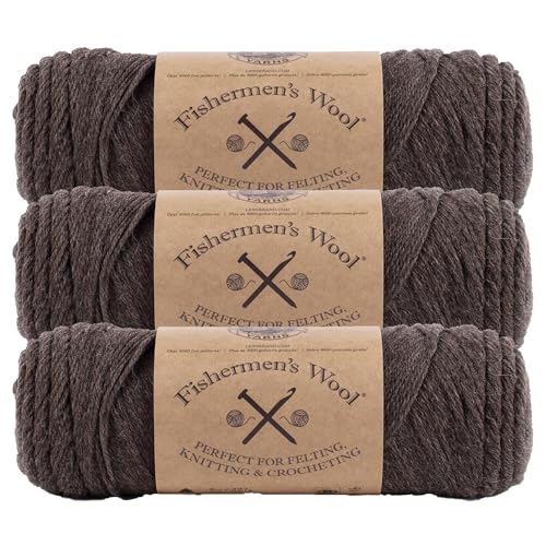 Lion Brand Yarn Medium-Weight Fishermen’s Wool Yarn for Knitting, Crocheting, and Crafts, Nature's Brown, 3 Pack