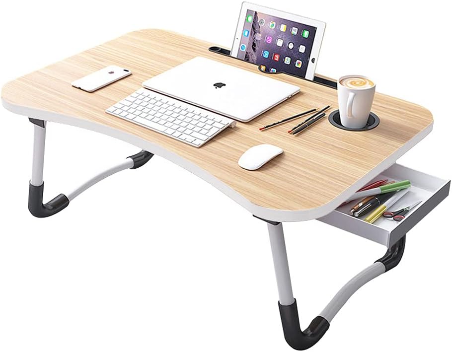 Eforoutdoor Foldable Laptop Bed Table Desk, Multifunction Lap Tablet with Cup Holder and Drawer, Notebook Stand Reading Holder for Reading Book, Watching Movie on Bed/Couch Eforoutdoor Foldable Laptop Bed Table Desk, Multifunction Lap Tablet with Cup Holder and Drawer, Notebook Stand Reading Holder for Reading Book, Watching Movie on Bed/Couch