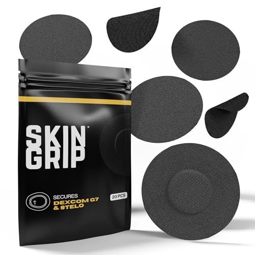 Skin Grip Adhesive Patches Compatible with Dexcom G7 & Stelo CGM Waterproof & Sweatproof Cover for Continuous Glucose Monitor Sensor Stays Secure for 10-15 Days 20 Pack Black