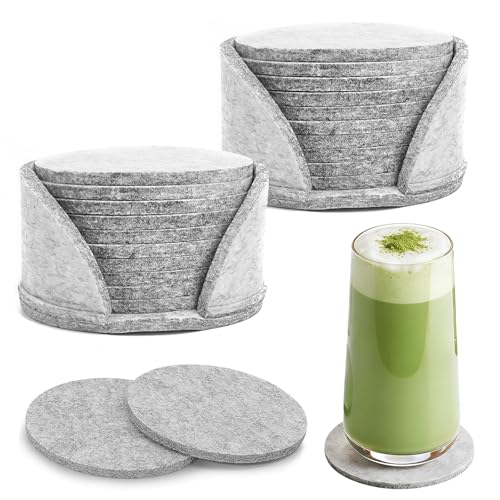 50 Set Filzuntersetzer Rund Filz Untersetzer FüR GläSer Glasuntersetzer Waschbar mit 2 STK aufbewahrungsbox Filz Untersetzer für Tassen Tisch Bar Getränke (10 cm Grau)