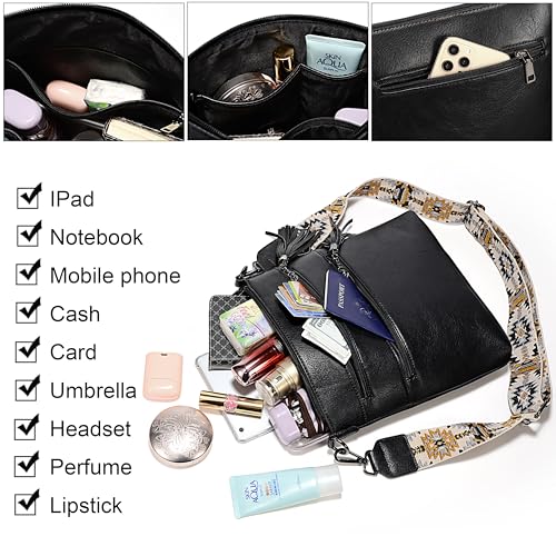 Image of Uromee Crossbody Bags for Women Trendy Vegan Leather Multi Pocket Tassel Ladies Shoulder Handbag Purse Adjustable Strap