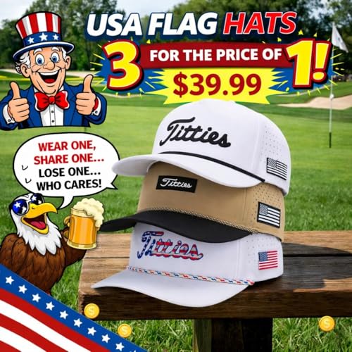 Image of Curves & Clubs Titties Golf Hat - Funny Golf Hat, Titties Hat - Funny American Hat - Men's Gifts (Cotton, White-Black)