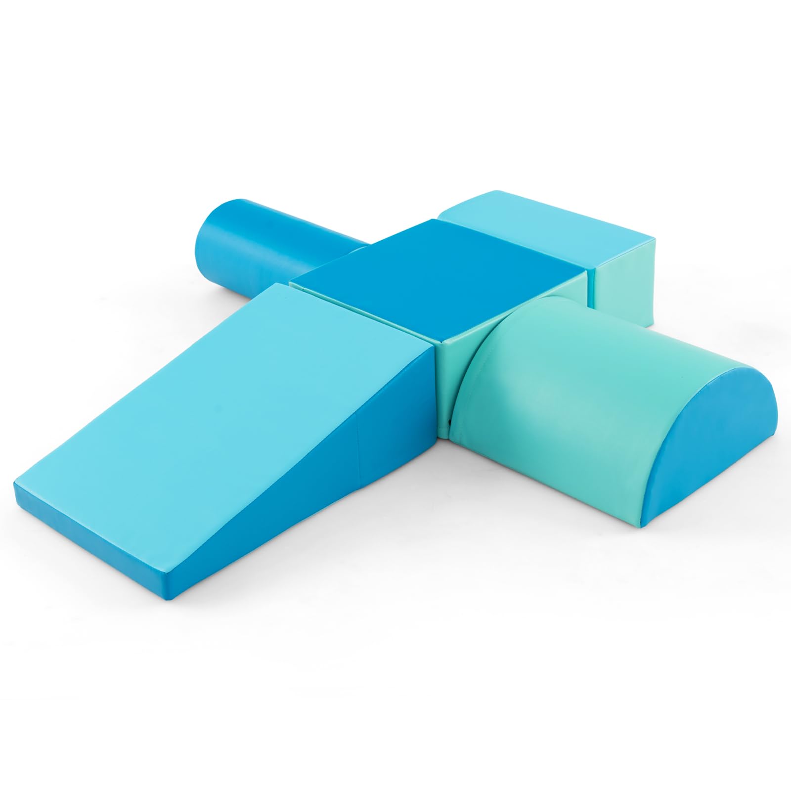 LIFEZEAL Set di 5 Blocchi Morbidi in Schiuma per Bambini 9-36 Mesi, Costruzioni, Libera Combinazione, Mattoni Cubi Componibile, Giocattolo Attività, con Scivolo, Arrampicata, Multicolore
