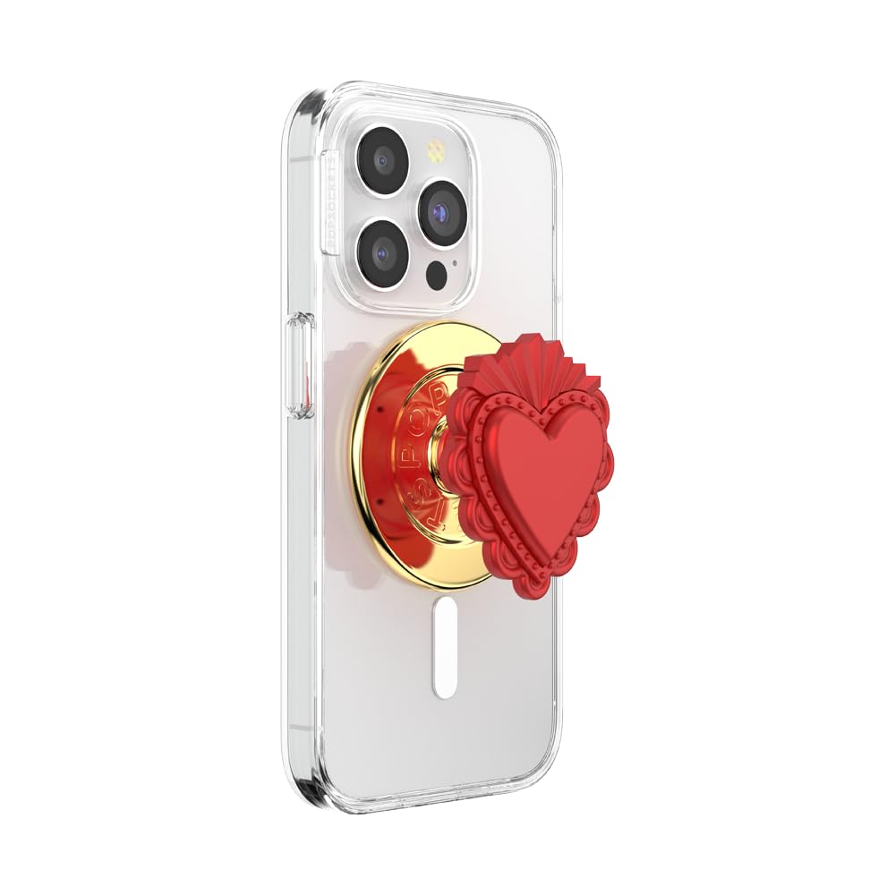 PopSockets Uchwyt do telefonu MagSafe z podpórką, stojakiem magnetycznym, wymienną górą, bezpieczne trzymanie etui MagSafe, uchwyt na telefon i tablet – wyskakujące święte serce