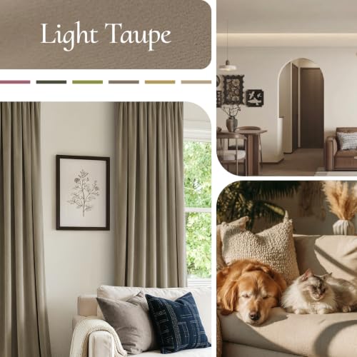 Image of MIULEE Light Taupe Blackout Velvet Curtains Drapes 90 Inch Long 52 inchx90 inch