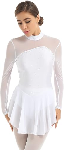 Miniatura 2 de YiZYiF Womens Adult Figure Ice Skating Dress Long Sleeve Roller Skating Ballet Dance Dress Costume