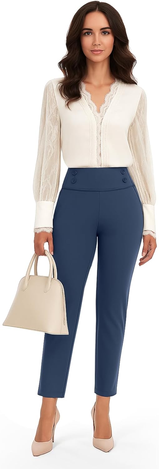 Women's 25" High Stretch Golf Pants Ankle Length High Waisted 7/8 Workout Casual Pants