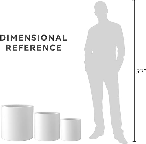 Miniatura 6 de Kante RC0119ABC-C80011 - Juego de 3 macetas cilíndricas modernas de hormigón ligero para exteriores, 15.8, 12.9 y 9.8 pulgadas de diámetro, color