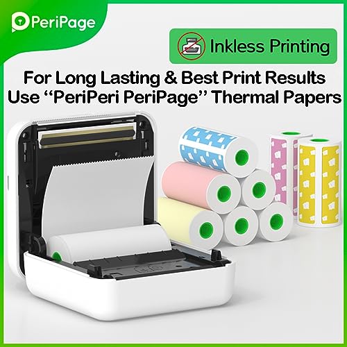Image of PeriPeri PeriPage A6 Mini Thermal Printer (1Year Warranty) Inkless Bluetooth Pocket Printer for Print Picture List Memo Tags Barcode Receipt Labels. (White)