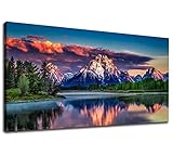 Sunset Landscape Canvas Wall Art for Living Room Grand Teton Wyoming National Park Picture Wall Decor Snake River Mountain Forest Nautre Prints Artwork Bedroom Bathroom Office Home Decor 20' X 40'