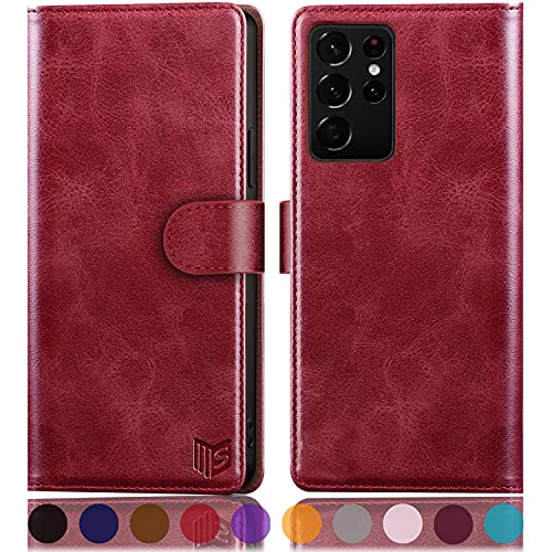 Coque Samsung S21 Ultra étui portefeuille rouge antichoc housse de protection intégrale