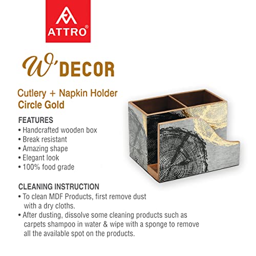 Image of Attro Circle Gold Designer Wooden Cutlery Holder and Napkin Holder Set, Organizer Stand, Multipurpose Stand, Spoon Holder, Standard