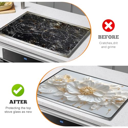 Image of Multi-Design Stove Cover for Glass /Electric Stoves - 3-in-1 Heat-Resistant Protector Mat, Non-Slip Drying Rack 28 inchx20 inch