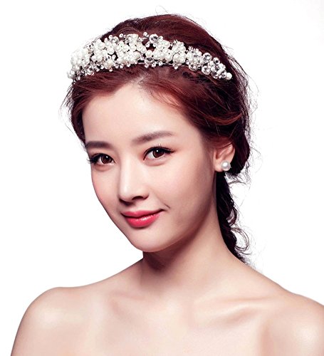 Eternity J. Vintage Elegant Handmade Bridal Pearl Hair Band Rhinestone Jewelry Headband Princess Tiara