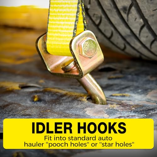 Image of Car Hauler Straps 4-Pack Heavy Duty 2inx10ft with Idler J Hooks
