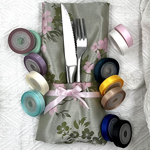 Double Faced Satin Ribbon 3/8 Inch 12 Colors 60 Yard Silk Fabric Ribbon Assorted Ribbon Set Perfect For Gift Wrapping,Bow Making,Diy Crafts,Baby Shower (3/8''-5Yards-12Rolls, 12Colors) #TOP3