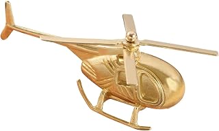 Desktop Fish Figurine Mini Brass Helicopter Statue Metal Model Collectible Vintage Airplane Aviation Enthusiasts Artistic Desk Accessory Ornament, Copper Color