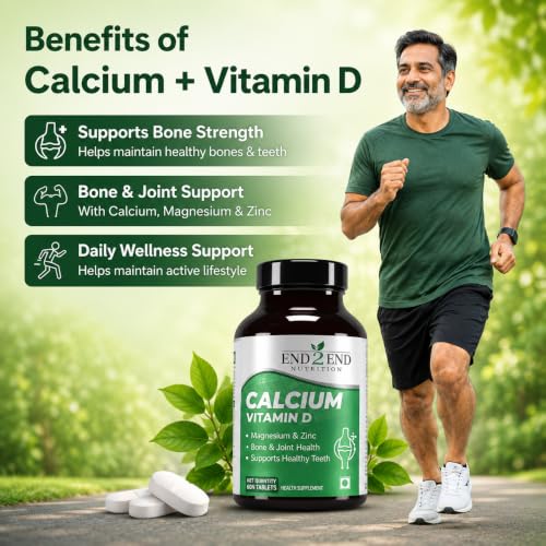 Image of End2End Nutrition Calcium Bone Health Formula with Calcium, Vitamin D3 Magnesium & Zinc Per Serving For Bone Health of Men &Women- 60 Tablets