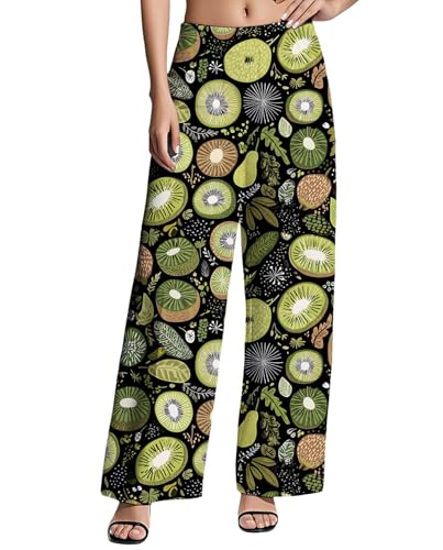 Womens Floral Print Palazzo Pants Casual High Waist Wide Leg Long Trousers Lightweight and Comfortable Trendy Pant