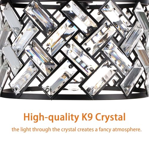 Image of FRIDEKO HOME Crystal Light Fixture Ceiling Mount - Black Hallway Light Fixtures Crystal Semi Flush Mount Ceiling Lights for Kitchen Bedroom Bathroom Entryway(8.86 Inch, Bulb not Included)