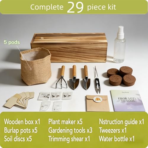5 Herb Garden Kit with Wooden Box – Basil, Thyme, Parsley, Rosemary, Mint – Windowsill Herb Garden for Kitchen – Mother’s Day Gift for Mom, Gardening Gift for Women – Birthday Housewarming — view 4