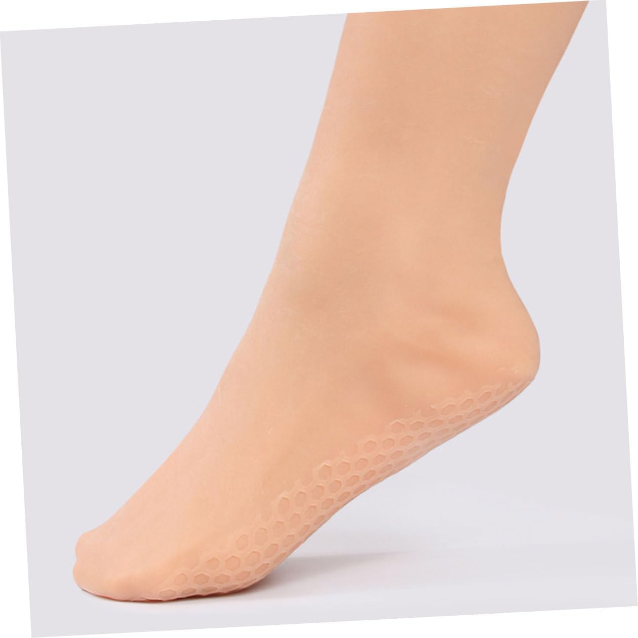 Hydrating Foot Care Socks for Women 1 Pair Size L (40-44) Skin-Colored Silicone Gel Socks with Honeycomb Cushioning for Overnight Moisturizing and Dry Skin Repair