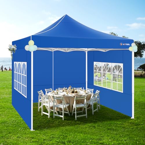 Image of HOTEEL 10x10 Pop Up Canopy Tent for Party with Sidewalls,Heavy Duty Commercial Instant Waterproof Gazebo,UV 50+ with Silver Coated, Upgraded Thickened Hexagonal Legs, Blue